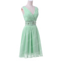 Grace Karin Light green Chiffon Beaded Knee length v neck V back style Short evening dress CL6104